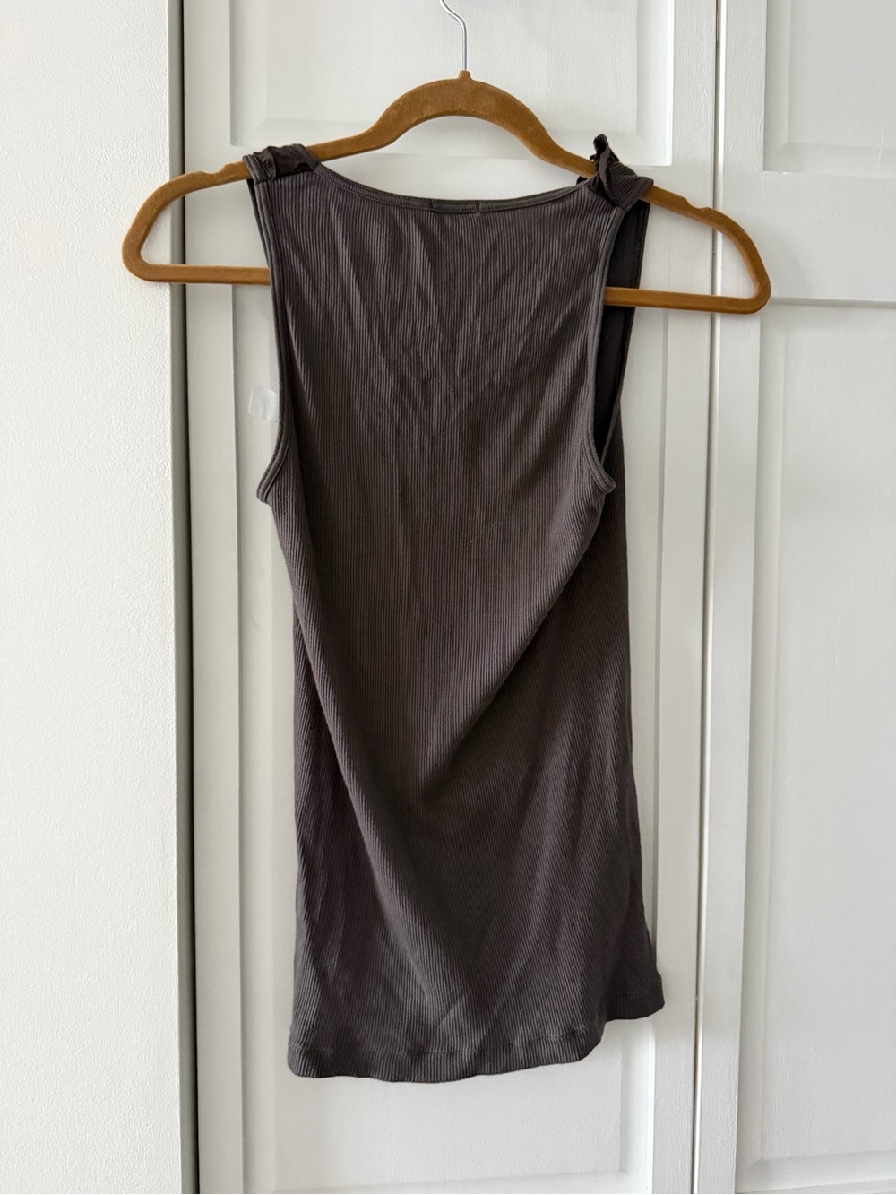 Mimi & Coco Brown Ribbed Cotton Ruffle Tank Top L y2k - Picture 3 of 8
